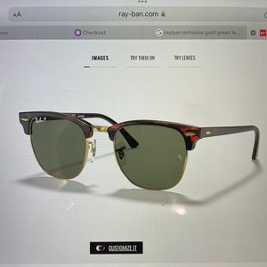 Ray-Ban Clubmaster sunglasses, tortoise&gold frame, green lens. Used no scratchs